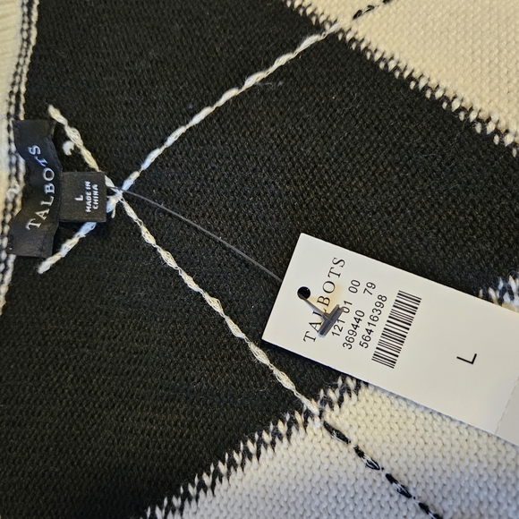 Talbots Black and White Argyle Cardigan Sweater - Picture 2 of 2